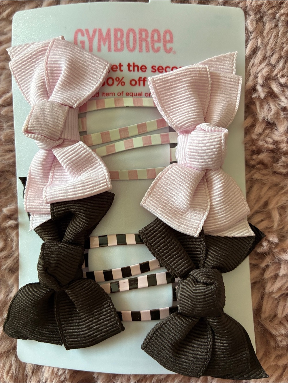 Gymboree Light Pink and Brown Grosgrain Bow Clip Set